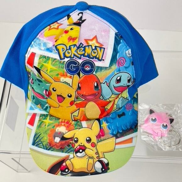 NWOT POKEMON GO Bundle Kids Baseball Hat & Keychain Charmander Jigglypuff Charm - Picture 1 of 7